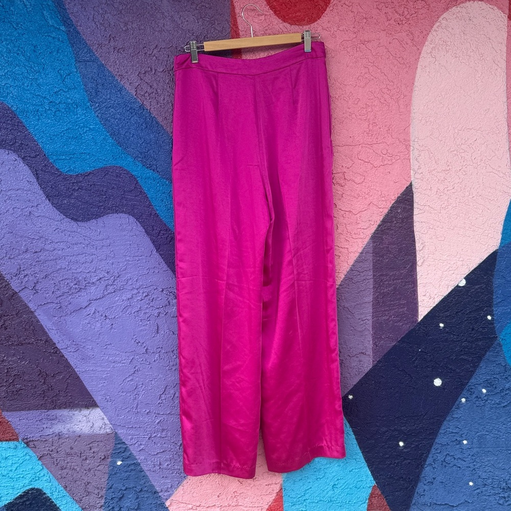 House of Harlow 1960 pink satin straight/wide leg pants - Picture 4 of 5